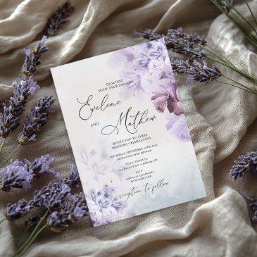 dusty purple blue brown ivory floral wedding invitation