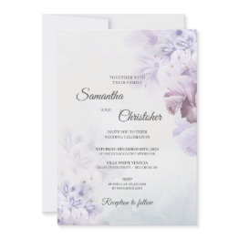 Small Dusty Purple Paste Blue Brown Ivory Floral Wedding Invitation Front View