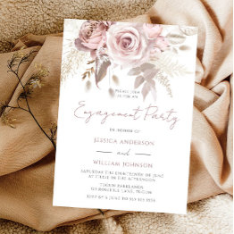 Small Dusty Rose Blush & Ivory Floral Engagement Party Invitation Front View