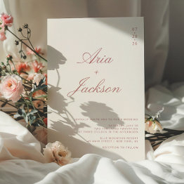 Small Dusty Rose Calligraphy Modern Qr Code Wedding Invitation Front View