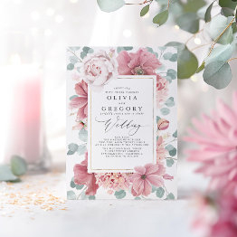 Small Dusty Rose Flowers And Greenery Elegant Wedding Invitation Front View