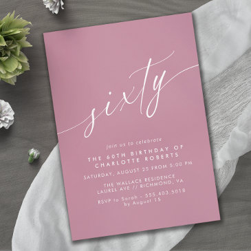 dusty rose pink elegant girly womens 60th birthday invitation