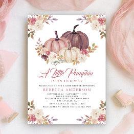 Small Dusty Rose Pink Floral Pumpkin Baby Shower Invitation Front View