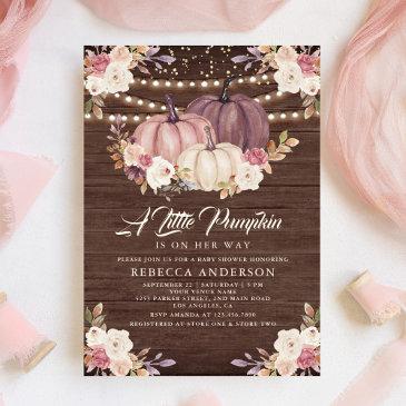 dusty rose pink floral wood pumpkin baby shower invitation