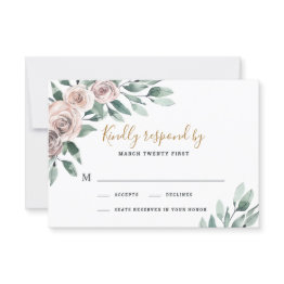 Small Dusty Rose Pink Mauve Gold Greenery Floral Wedding Rsvp Invitations Front View