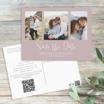 dusty rose simple minimalist photo collage qr code postinvitations