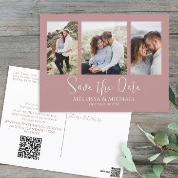 dusty rose simple minimalist photo collage qr code postinvitations
