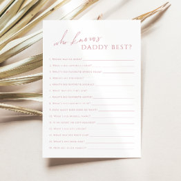 Small Dusty Rose Who Knows Daddy Baby Shower Game Invitations Front View