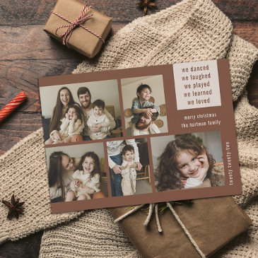 earthy 5 photo collage year review christmas rust holiday invitations