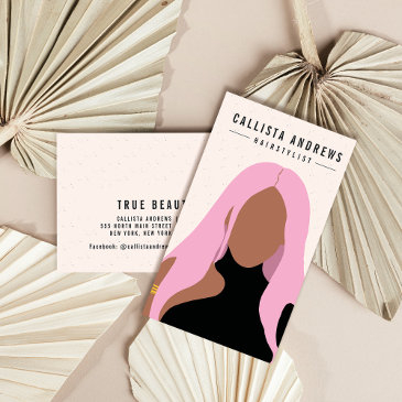 earthy bohemian pink hair girl hairstylist salon business invitations