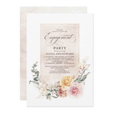 earthy shade flowers boho elegant engagement party invitation