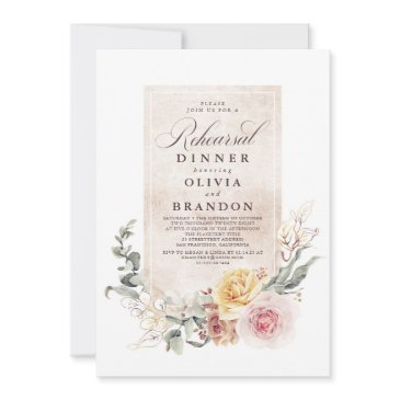 earthy shade flowers boho elegant rehearsal dinner invitation