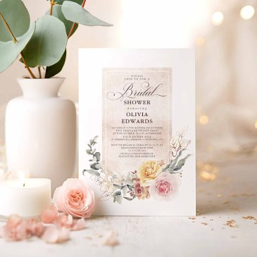 earthy shades flowers boho elegant bridal shower invitation