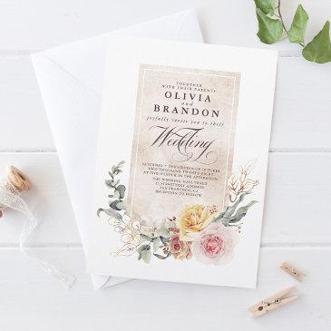 earthy shades flowers boho elegant wedding invitation