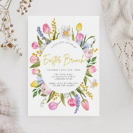 Small Easter Brunch Spring Floral Invitation Front View