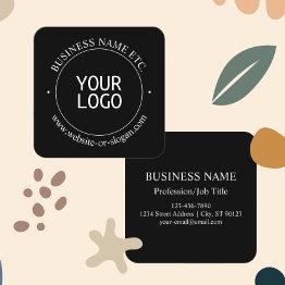 Small Easy Logo Replacement & Customizable Text | Black Square Business Invitations Front View