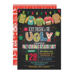 Small Eat, Drink An Be Ugly Ugly Christmas Sweater Party Invitation Front View
