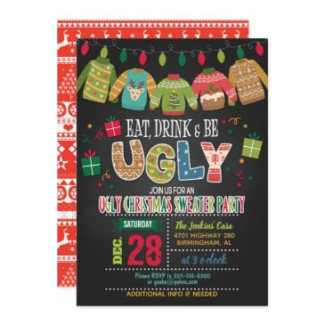 eat, drink an be ugly ugly christmas sweater party invitation