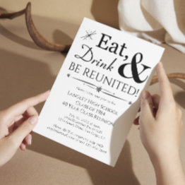 Small Eat Drink And Be Reunited Retro Class Reunion Invitation Front View