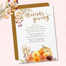 Small Eat Drink Be Thankful Autumn Flowers Friendsgiving Invitation Front View