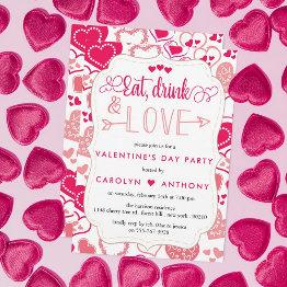 Small "eat, Drink & Love" Valentine's Day Party Invitation Front View