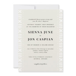 Small Ecru Boho Mudcloth Border Wedding Invitation Front View
