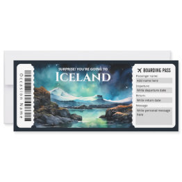 Small Editable Iceland Boarding Pass Plane Ticket Invitation Front View