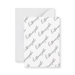 Small Editable Modern Scrip Text Pattern | Black & White Note Invitations Front View