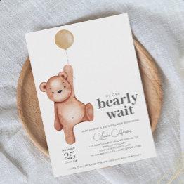 Small Editable Teddy Bear Baby Shower Invitation Front View