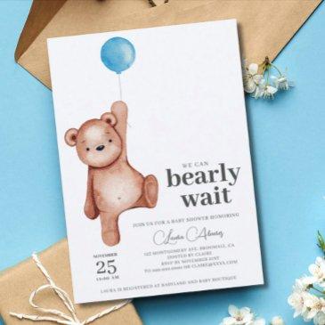 editable teddy bear boy baby shower invitation