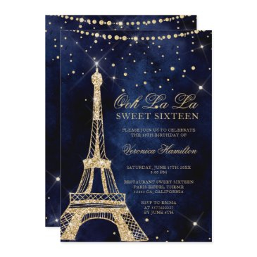 eiffel tower chic gold glitter sparkle sweet 16 invitation
