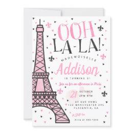 Small Eiffel Tower Paris Birthday Party Girl Invitation Front View