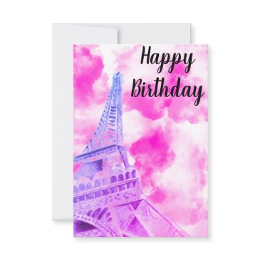 eiffel tower pink happy birthday post invitations