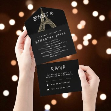 eiffel tower sweet 16 floral sixteen paris france all in one invitation