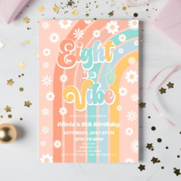 eight is a vibe rainbow daisy 8th birthday party invitation