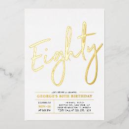 Small Eighty | Modern Gold 80th Birthday Party Foil Invitation Front View
