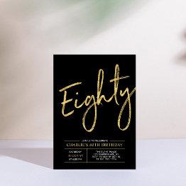Small Eighty | Modern Gold Brush 80th Birthday Party Inv Invitation Front View