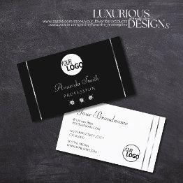 Small Elegance Black And White Shiny Diamonds Add Logo Business Invitations Front View