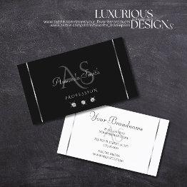 Small Elegance Black And White Shiny Diamonds Initials Business Invitations Front View