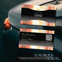 Small Elegance Black Rose Gold Borders Logo And Qr Code Business Invitations Front View