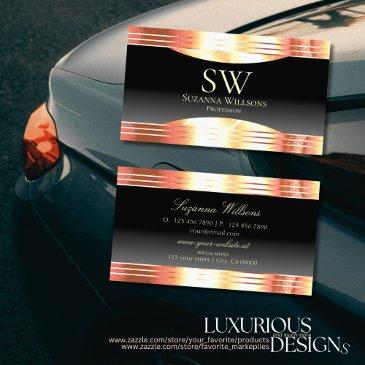 elegance black with rose gold borders and monogram business invitations