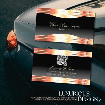 elegance black with rose gold borders and qr code business invitations