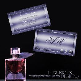Small Elegance Blue With Sparkle Diamonds And Monogram Business Invitations Front View