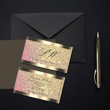 elegance pink lilac golden glitter with initials business invitations