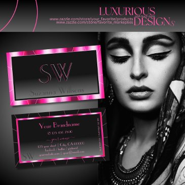 elegance shimmery pink black ombre with monogram business invitations