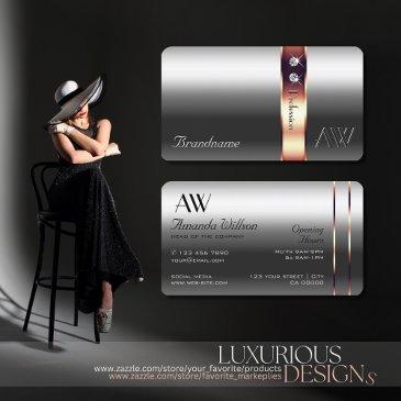 elegance silver rose gold decor diamonds monogram business invitations