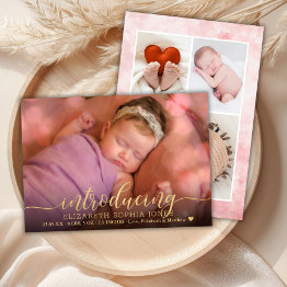 Small Elegant 3 Photo Collage Birth Announcement Invitations Front View
