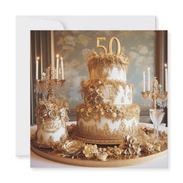 elegant 50 wedding anniversary cake invitation