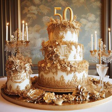 elegant 50 wedding anniversary cake invitation