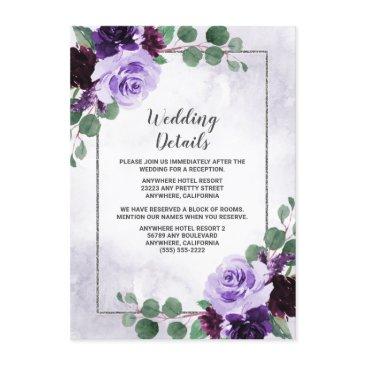 elegant airy boho floral purple and silver wedding enclosure invitations